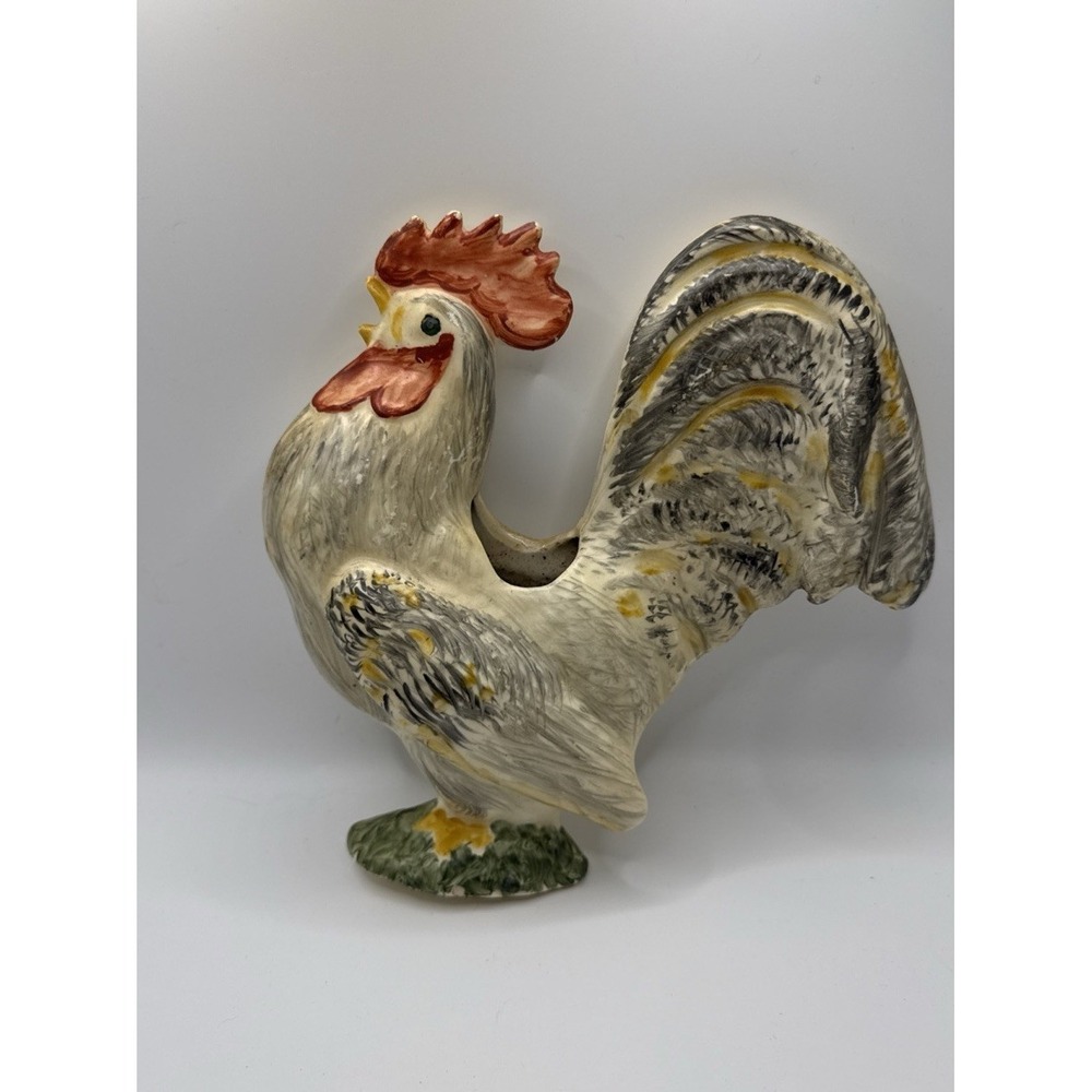 Vintage Rooster Planter Colorful Details MCM Natural Potteries - Picture 3 of 4